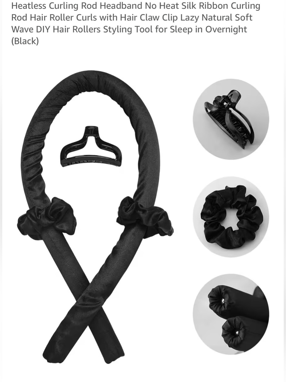 $8 Add-on | No-Heat Satin Hair Curler Headband Set - Black - Picture 5 of 13